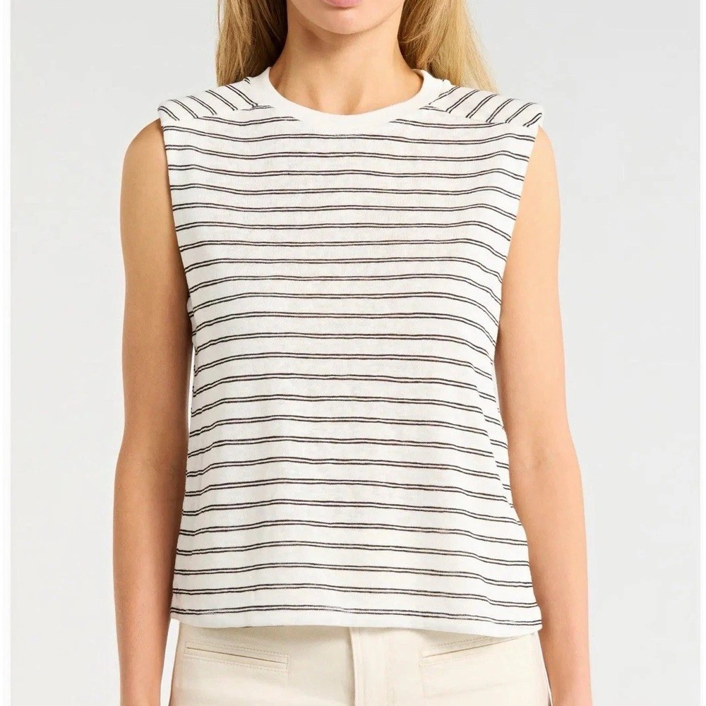 Habitual NWT Womens Striped Shoulder Pad Tank Top White Black Sz M